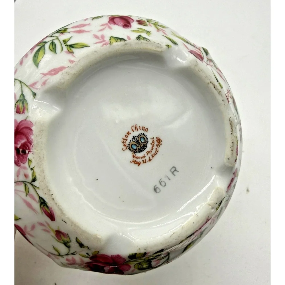 VINTAGE LEFTON PINK ROSE CHINTZ COVERED SUGAR BOWL & CREAMER SET COTTAGECORE